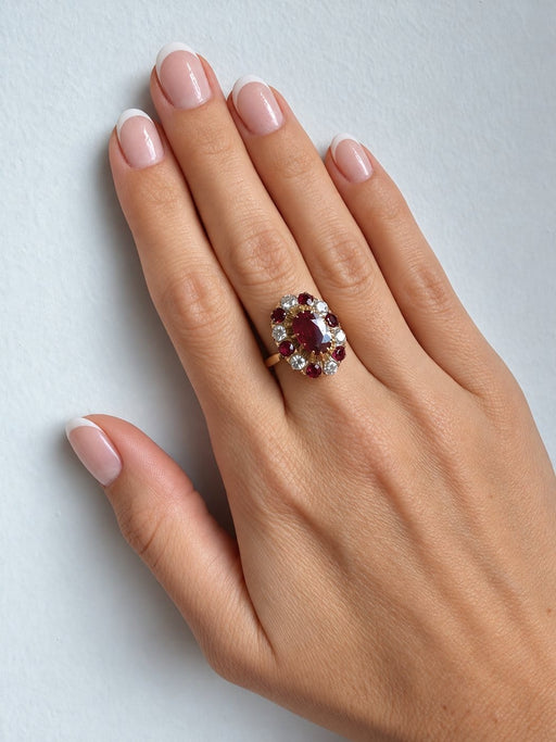 Bague 53 Bague marguerite en or jaune et blanc 18 carats avec rubis naturel certifié ALGT 58 Facettes 230902