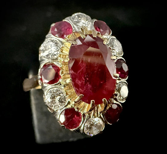 Bague 53 Bague marguerite en or jaune et blanc 18 carats avec rubis naturel certifié ALGT 58 Facettes 230902
