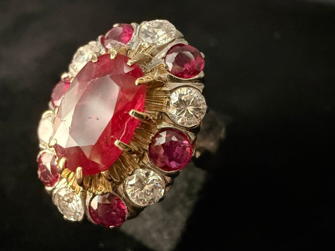 Bague 53 Bague marguerite en or jaune et blanc 18 carats avec rubis naturel certifié ALGT 58 Facettes 230902