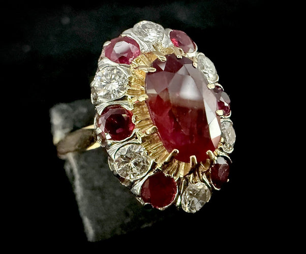 Bague 53 Bague marguerite en or jaune et blanc 18 carats avec rubis naturel certifié ALGT 58 Facettes 230902
