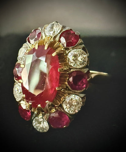Bague 53 Bague marguerite en or jaune et blanc 18 carats avec rubis naturel certifié ALGT 58 Facettes 230902