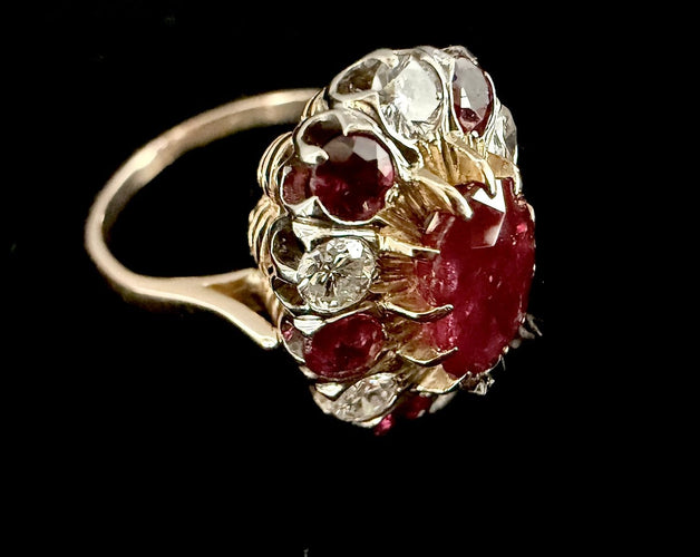 Bague 53 Bague marguerite en or jaune et blanc 18 carats avec rubis naturel certifié ALGT 58 Facettes 230902