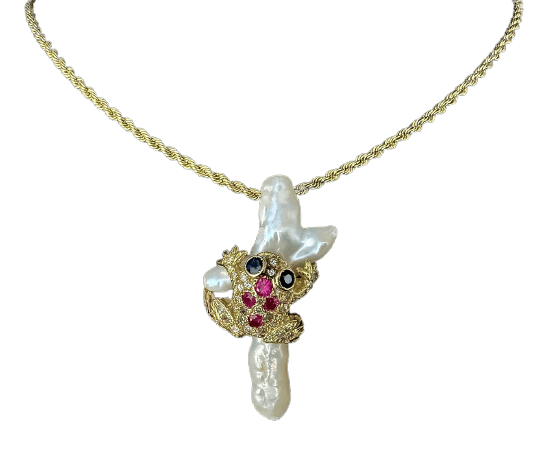 Pendentif Pieper - Pendentif et épingle grenouille en or jaune 18 carats, perle baroque et pierres précieuses 58 Facettes pendentif 230913