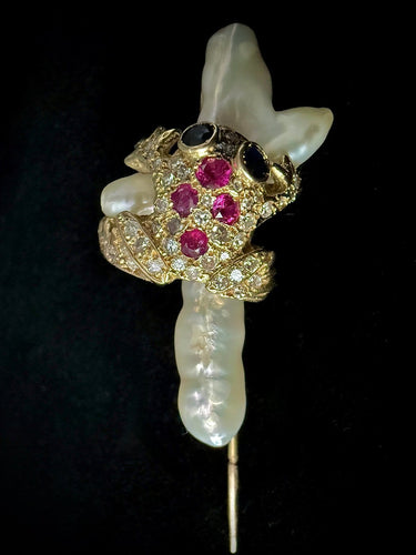 Pendentif Pieper - Pendentif et épingle grenouille en or jaune 18 carats, perle baroque et pierres précieuses 58 Facettes pendentif 230913