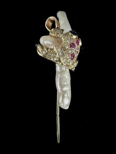 Pendentif Pieper - Pendentif et épingle grenouille en or jaune 18 carats, perle baroque et pierres précieuses 58 Facettes pendentif 230913