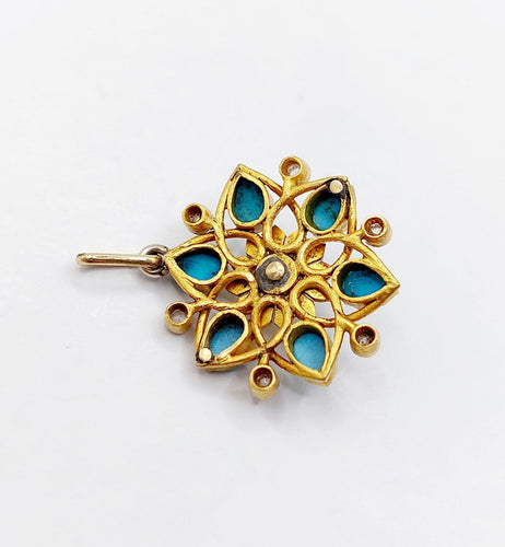 Pendentif Pendentif fleur victorien en or 18k, perle, turquoises et diamants taille rose (vers 1890) 58 Facettes A07506