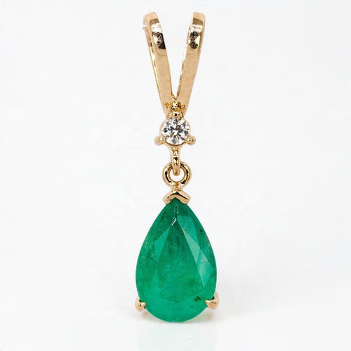 Pendentif Pendentif goutte en or jaune 14 kt, émeraude de Zambie et diamant 58 Facettes P0013