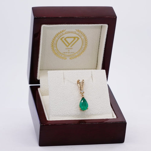 Pendentif Pendentif goutte en or jaune 14 kt, émeraude de Zambie et diamant 58 Facettes P0013