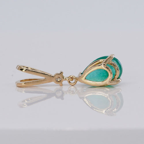 Pendentif Pendentif goutte en or jaune 14 kt, émeraude de Zambie et diamant 58 Facettes P0013