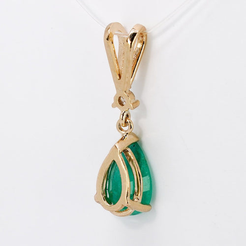 Pendentif Pendentif goutte en or jaune 14 kt, émeraude de Zambie et diamant 58 Facettes P0013