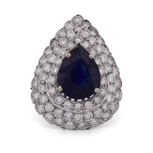 Bague 58 Bague en or blanc 18 kt, saphir taille poire et diamants 58 Facettes AN338 (00329)