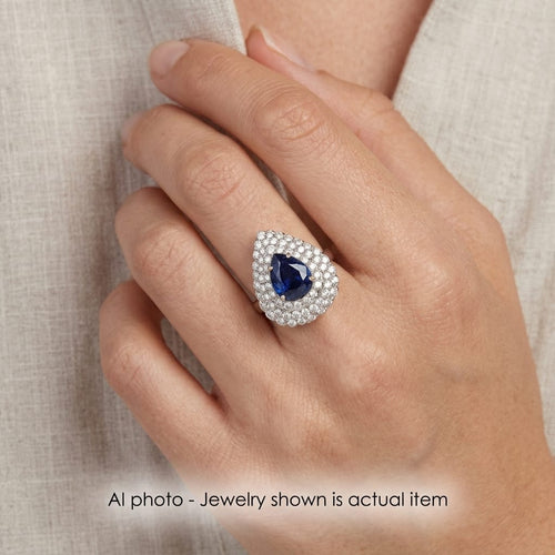 Bague 58 Bague en or blanc 18 kt, saphir taille poire et diamants 58 Facettes AN338 (00329)