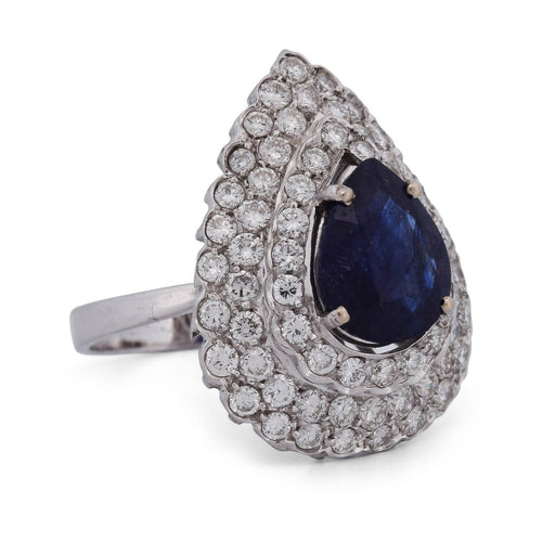Bague 58 Bague en or blanc 18 kt, saphir taille poire et diamants 58 Facettes AN338 (00329)