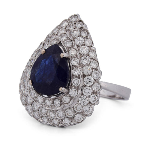Bague 58 Bague en or blanc 18 kt, saphir taille poire et diamants 58 Facettes AN338 (00329)