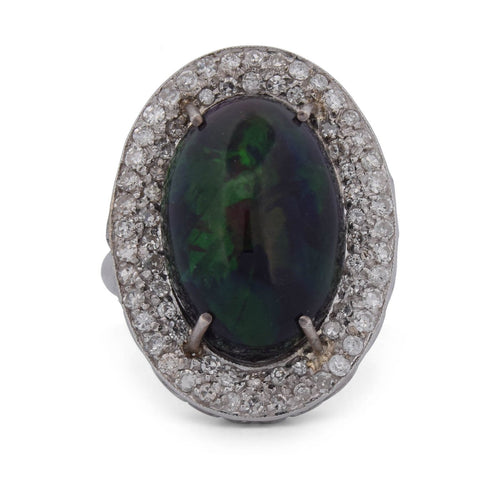 Bague 58 Bague vintage en or blanc 18 ct, opale et diamants 58 Facettes AN161 (00419)