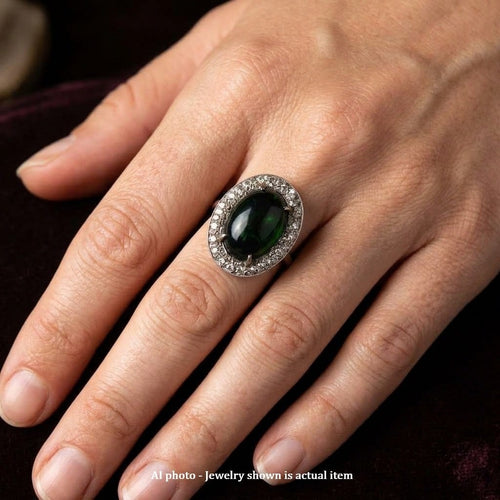 Bague 58 Bague vintage en or blanc 18 ct, opale et diamants 58 Facettes AN161 (00419)