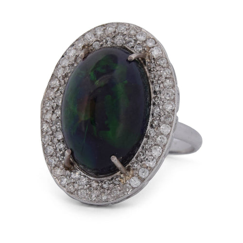 Bague 58 Bague vintage en or blanc 18 ct, opale et diamants 58 Facettes AN161 (00419)