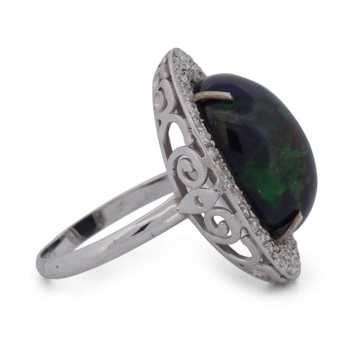 Bague 58 Bague vintage en or blanc 18 ct, opale et diamants 58 Facettes AN161 (00419)