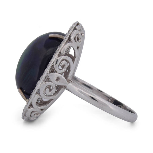 Bague 58 Bague vintage en or blanc 18 ct, opale et diamants 58 Facettes AN161 (00419)