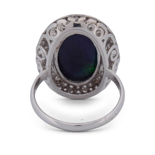 Bague 58 Bague vintage en or blanc 18 ct, opale et diamants 58 Facettes AN161 (00419)