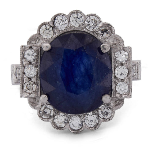 Bague 56 Bague vintage en platine, saphir et diamants 58 Facettes AN p6 (58019)