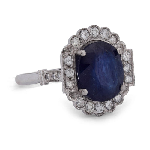 Bague 56 Bague vintage en platine, saphir et diamants 58 Facettes AN p6 (58019)