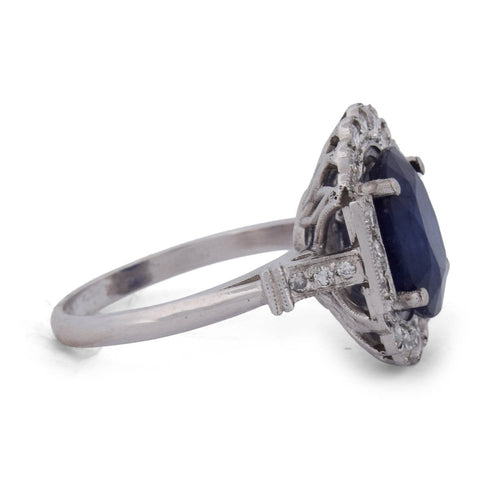 Bague 56 Bague vintage en platine, saphir et diamants 58 Facettes AN p6 (58019)