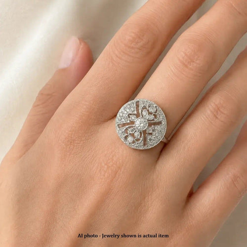 Bague 53 Bague Art déco en or blanc 18 ct et diamants 58 Facettes AN270 (00119)