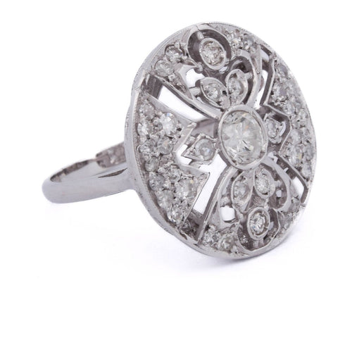 Bague 53 Bague Art déco en or blanc 18 ct et diamants 58 Facettes AN270 (00119)