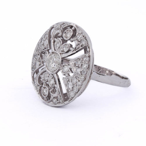 Bague 53 Bague Art déco en or blanc 18 ct et diamants 58 Facettes AN270 (00119)