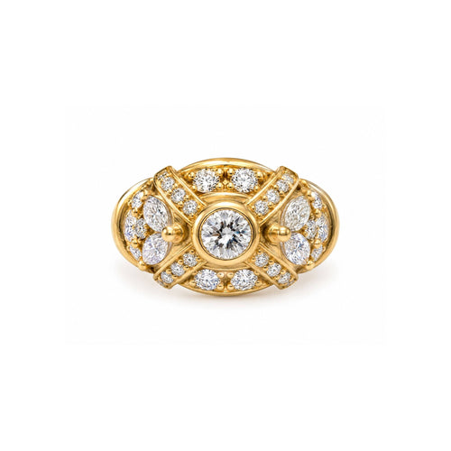 Bague 50.5 Bague dôme en or jaune 18 carats et diamants, 1,10 carat 58 Facettes BD224