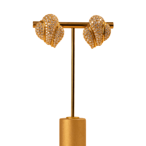 Boucles d'oreilles Boucles d’oreilles rétro en or jaune 18k, feuille pavée de diamants 58 Facettes