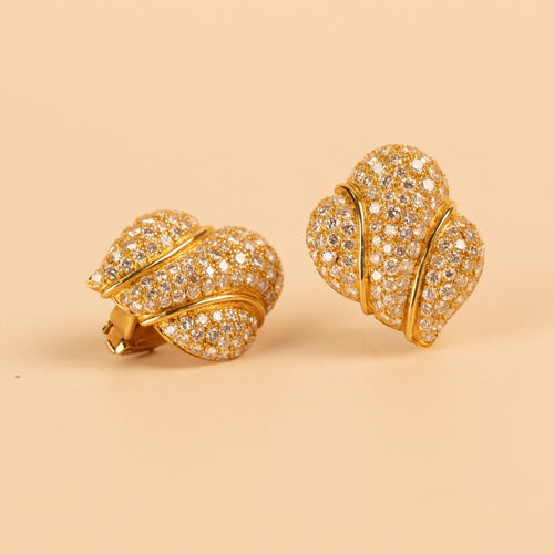 Boucles d'oreilles Boucles d’oreilles rétro en or jaune 18k, feuille pavée de diamants 58 Facettes