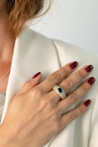 Bague 55 Bague jonc vintage en or jaune, saphir et diamants 58 Facettes