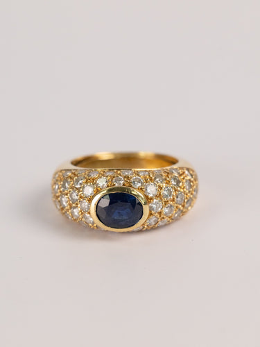 Bague 55 Bague jonc vintage en or jaune, saphir et diamants 58 Facettes