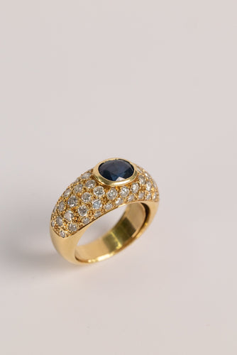 Bague 55 Bague jonc vintage en or jaune, saphir et diamants 58 Facettes