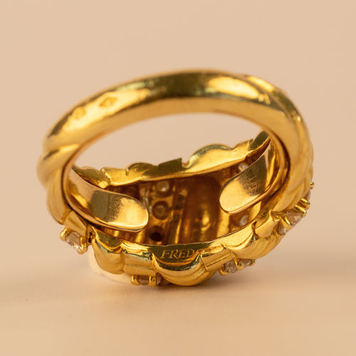 Bague 49 FRED - Bague vintage en or jaune 18 carats et diamants 58 Facettes