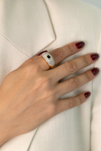 Bague 51 Bague vintage en or jaune 750, saphir et diamants 58 Facettes