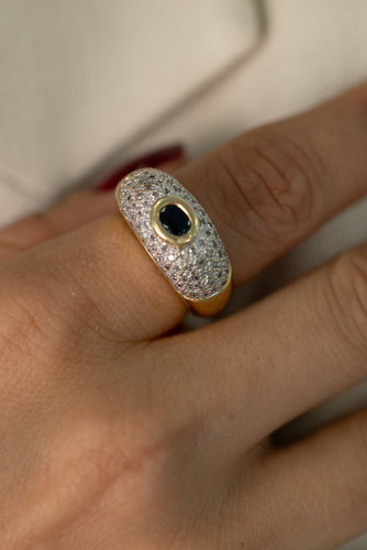 Bague 51 Bague vintage en or jaune 750, saphir et diamants 58 Facettes