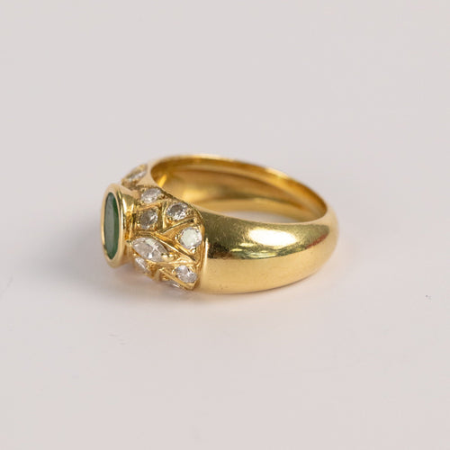 Bague 56 Bague jonc vintage en or jaune, émeraude cabochon et diamants 58 Facettes