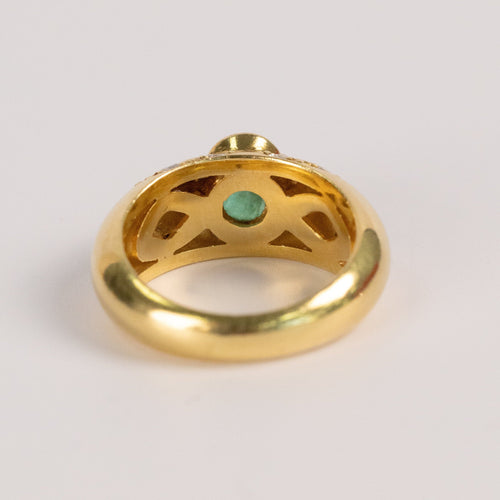 Bague 56 Bague jonc vintage en or jaune, émeraude cabochon et diamants 58 Facettes