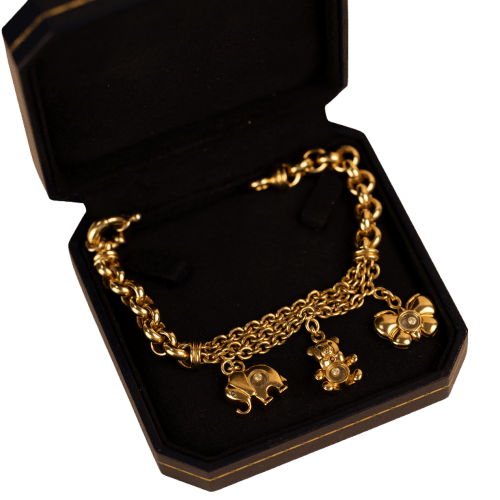 Bracelet Chopard - Bracelet Happy Diamonds en or jaune 18 carats, charms en diamants 58 Facettes