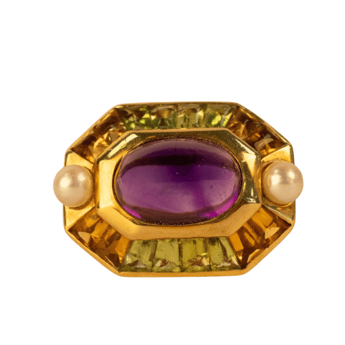 Bague 48 Chanel - Bague vintage des années 1960 en or jaune 750, tourmalines et améthyste 58 Facettes