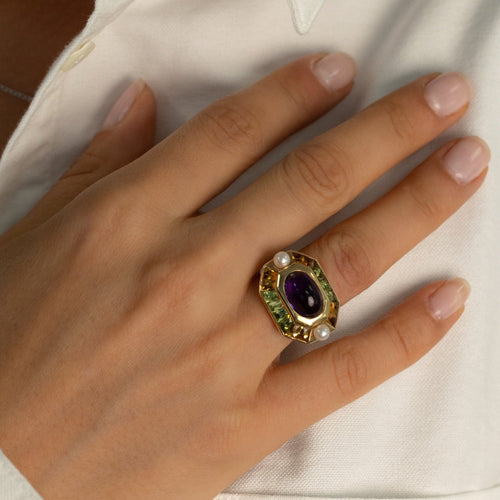 Bague 48 Chanel - Bague vintage des années 1960 en or jaune 750, tourmalines et améthyste 58 Facettes