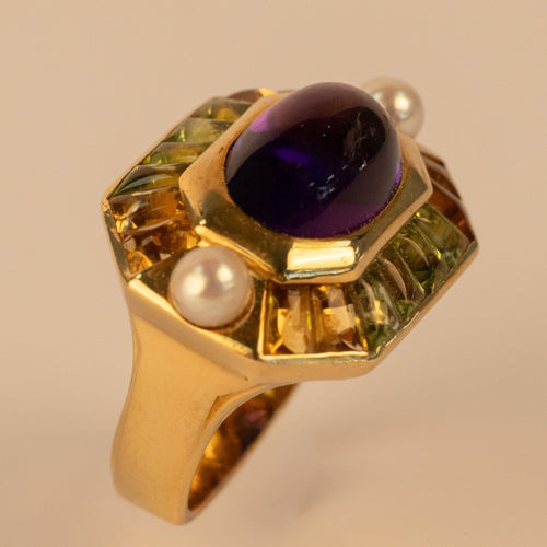 Bague 48 Chanel - Bague vintage des années 1960 en or jaune 750, tourmalines et améthyste 58 Facettes