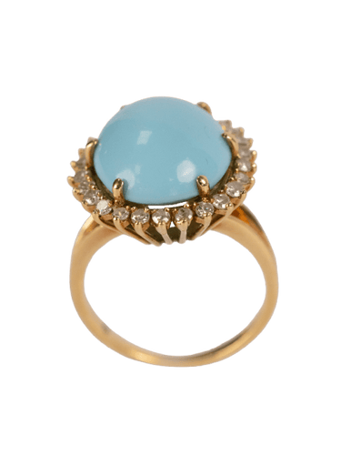 Bague Bague vintage en or jaune 750, turquoise cabochon et diamants 58 Facettes