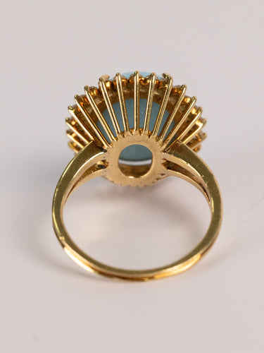 Bague Bague vintage en or jaune 750, turquoise cabochon et diamants 58 Facettes