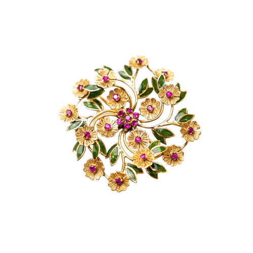Broche Broche vintage en or jaune 18 carats avec pierre rose 58 Facettes