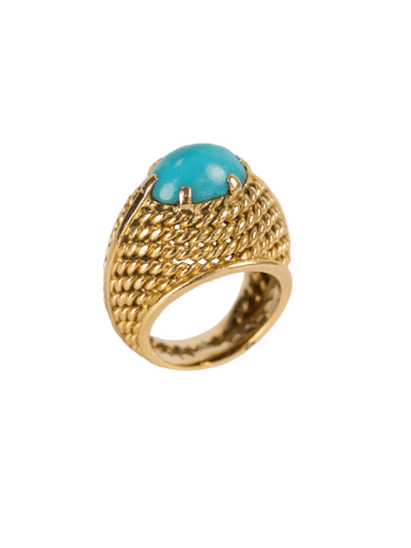 Bague 46 Bague dôme en or jaune 750‰, turquoise cabochon, années 1960-1970 58 Facettes