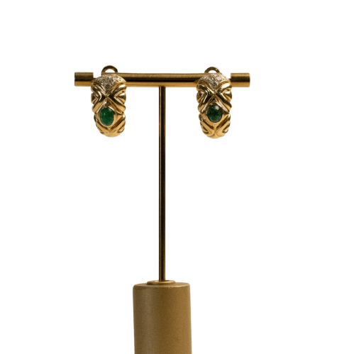 Boucles d'oreilles Boucles d’oreilles vintage en or jaune 18k, émeraudes cabochon et diamants 58 Facettes